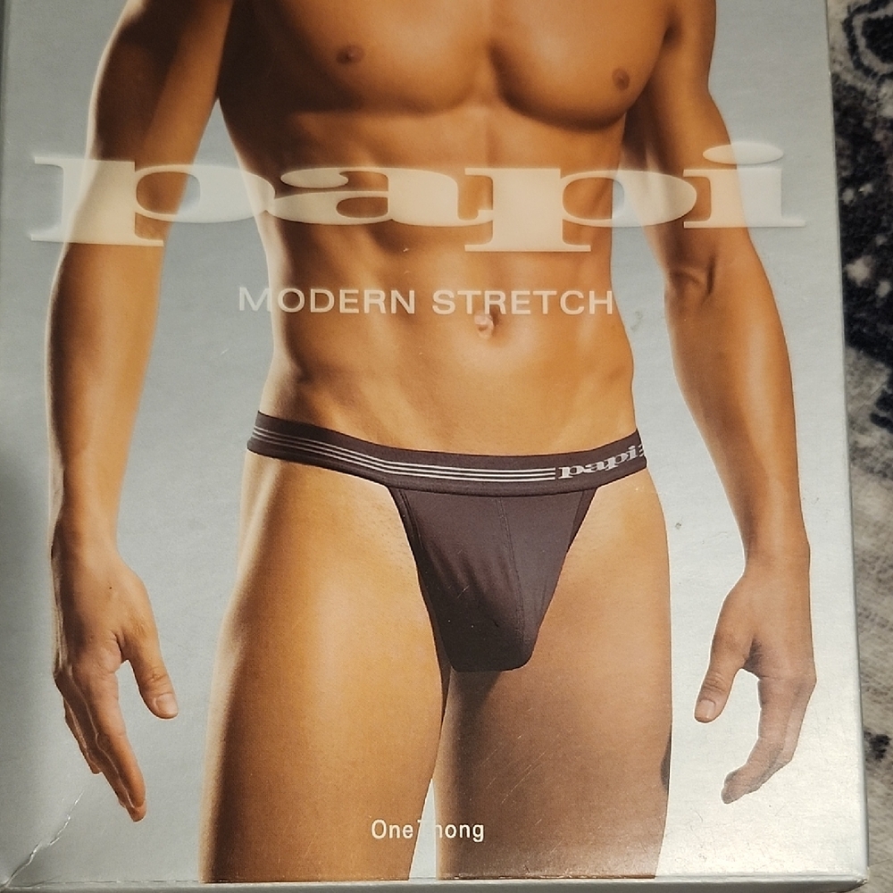Papi Men's Modern Stretch Thong - Black Soft Stretchy Rare Find